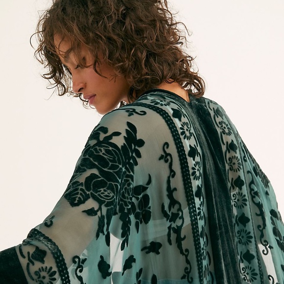 Free People Accessories - Free People Nightbird Burnout Kimono, Jade Green Color - One Size